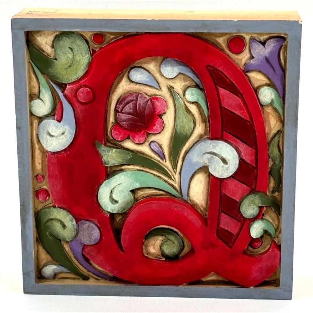 Jim Shore Monogram Letter Alphabet‎ Initial Wood Block Q 2008 Heartwood Creek